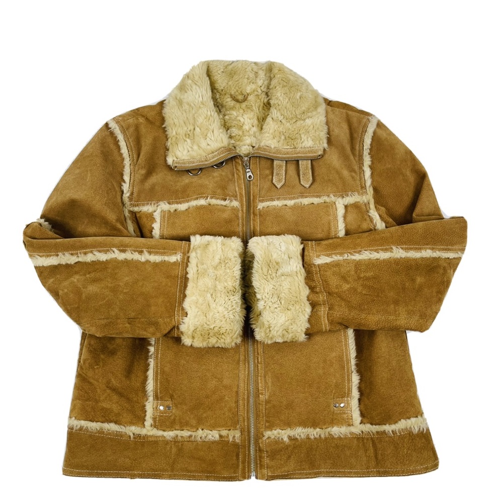 Vintage Genuine Suede Leather Sherling Coat